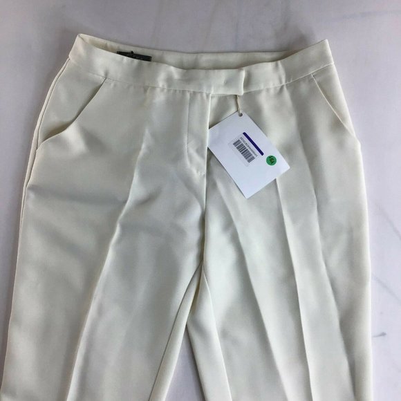 Soallure Women's Off White Straight Leg Slash Pocket Casual Dress Pants Size 44